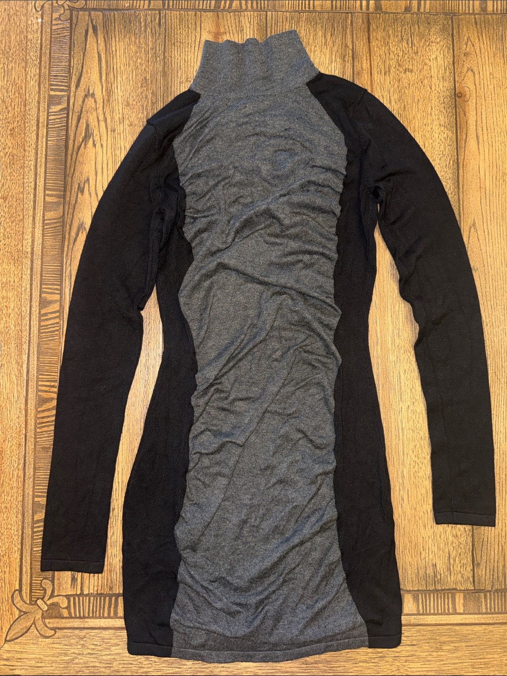 Express Two-Tone Gray and Black Turtleneck Sweater Mini Dress